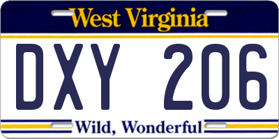WV license plate DXY206