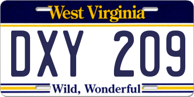 WV license plate DXY209
