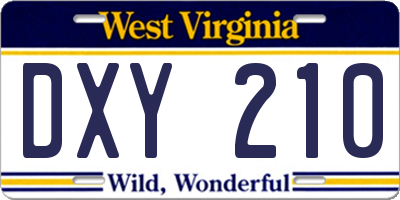 WV license plate DXY210