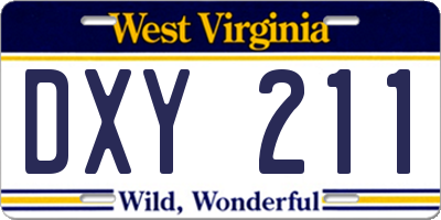 WV license plate DXY211
