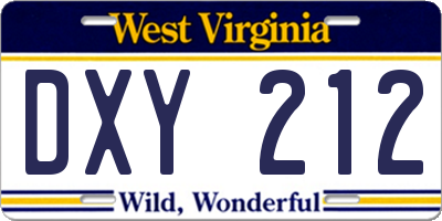 WV license plate DXY212