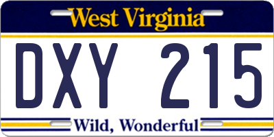 WV license plate DXY215