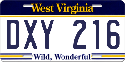 WV license plate DXY216