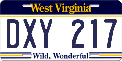 WV license plate DXY217