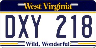WV license plate DXY218