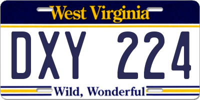 WV license plate DXY224