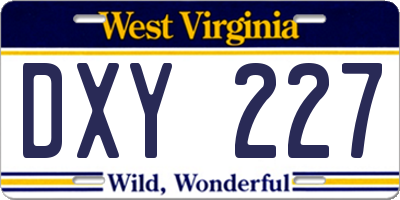 WV license plate DXY227