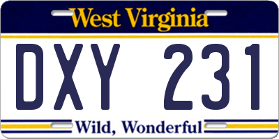 WV license plate DXY231