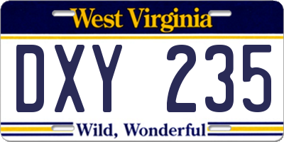 WV license plate DXY235