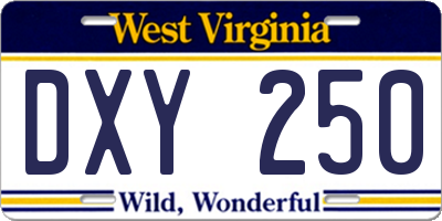 WV license plate DXY250