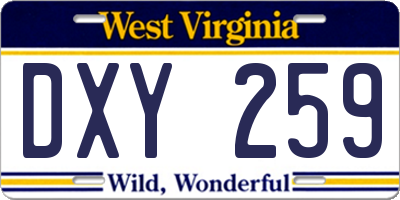 WV license plate DXY259