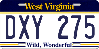 WV license plate DXY275