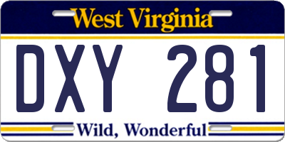 WV license plate DXY281