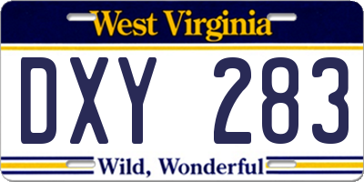 WV license plate DXY283