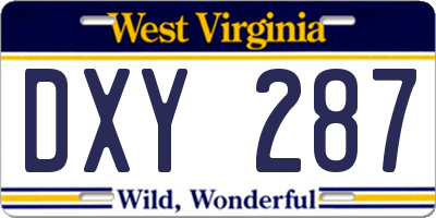WV license plate DXY287