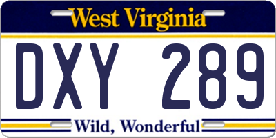 WV license plate DXY289