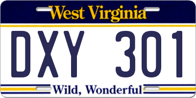WV license plate DXY301