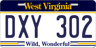 WV license plate DXY302