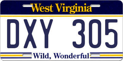 WV license plate DXY305