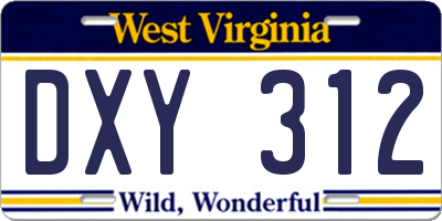 WV license plate DXY312
