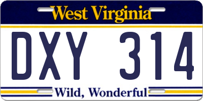 WV license plate DXY314
