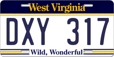 WV license plate DXY317