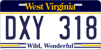 WV license plate DXY318