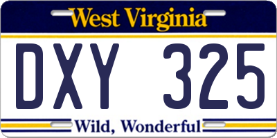 WV license plate DXY325