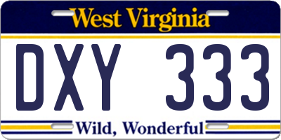 WV license plate DXY333