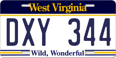 WV license plate DXY344