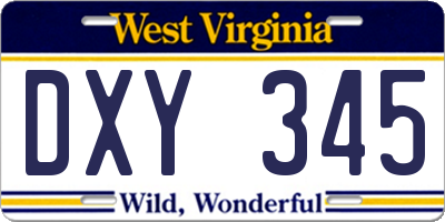 WV license plate DXY345