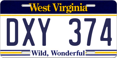 WV license plate DXY374