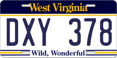 WV license plate DXY378