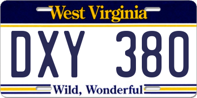 WV license plate DXY380