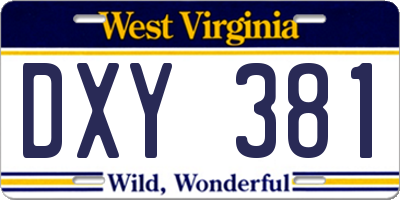 WV license plate DXY381