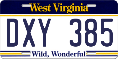 WV license plate DXY385
