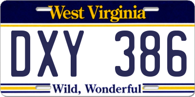 WV license plate DXY386