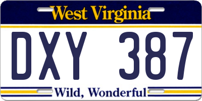 WV license plate DXY387
