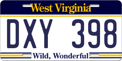 WV license plate DXY398