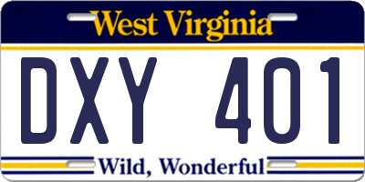 WV license plate DXY401