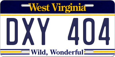 WV license plate DXY404