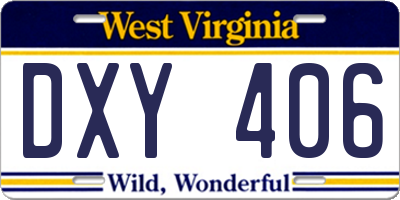 WV license plate DXY406