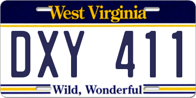 WV license plate DXY411