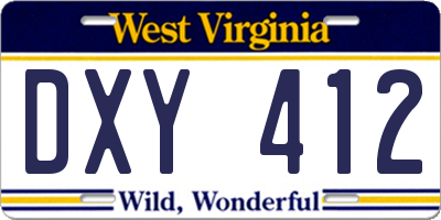 WV license plate DXY412