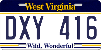 WV license plate DXY416