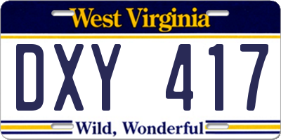 WV license plate DXY417