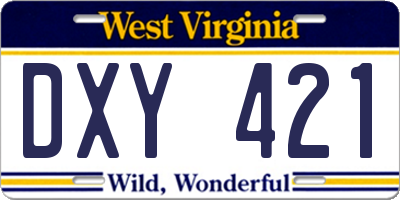 WV license plate DXY421