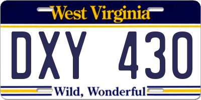 WV license plate DXY430