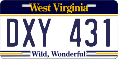 WV license plate DXY431