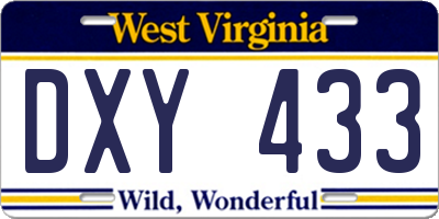 WV license plate DXY433